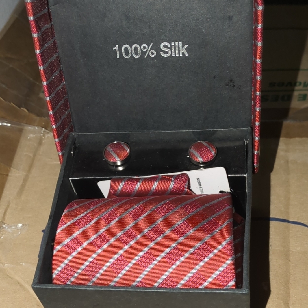 Red Striped Silk Tie Set
